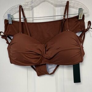Tempt Me Ruched Brown Twist-Front Bikini Set with Adjustable Straps